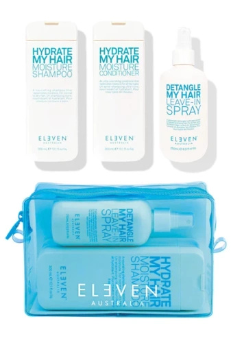 Eleven Australia Holiday Hydrate Trio 2023 Zestaw Nawilżający Do Włosów Szampon i Odżywka 300ml, Spray Do Włosów 250ml