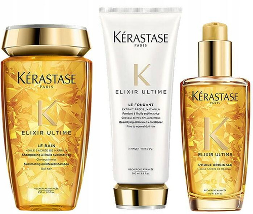 Kérastase Elixir Ultime zestaw dodający włosom blasku szampon 250ml, odżywka 200ml, olejek 100ml