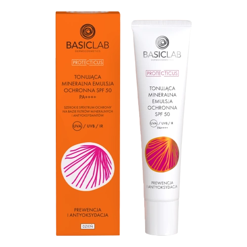 BasicLab- Tonująca Mineralna Emulsja Ochronna SPF 50 Prewencja i Antyoksydacja 40ml