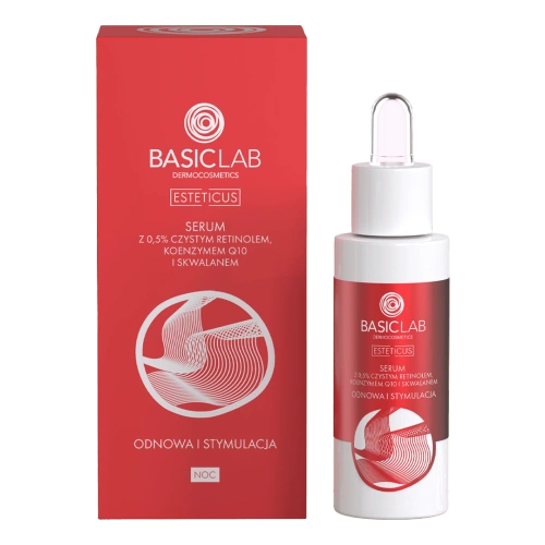 BasicLab- Emulsyjne serum z 0,5% Czystego Retinolu, 4% witaminy C, CBD i Koenzymem Q10 Odnowa i Stymulacja 30ml