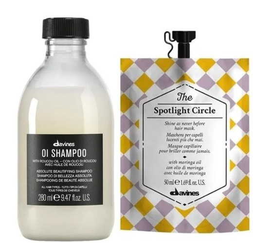 Davines Zestaw Blasku i Piękna– Szampon OI + Spotight  Rozświetlająca Maska 