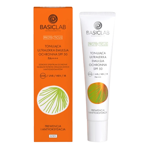 BasicLab- Tonująca Ultralekka Emulsja Ochronna SPF 50 Prewencja i Antyoksydacja 40ml