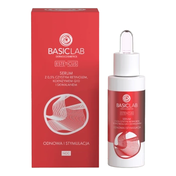 BasicLab- Emulsyjne serum z 0,5% Czystego Retinolu, 4% witaminy C, CBD i Koenzymem Q10 Odnowa i Stymulacja 30ml