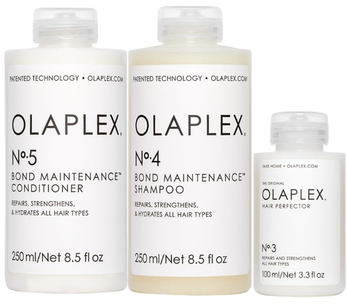 Zestaw Olaplex No.3 Hair Perfector Kuracja 100ml, Olaplex No.4 Bond Maintenance Shampoo 250ml, Olaplex No.5 Bond Maintenance Conditioner 250ml 